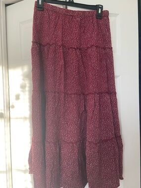 PacSun Burgundy Microprint Tiered Maxi Skirt
